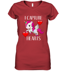 Girls Valentine's Day Unicorn I Capture Hearts Kids Gift Women's V-Neck T-Shirt Women's V-Neck T-Shirt - FordPhuMy