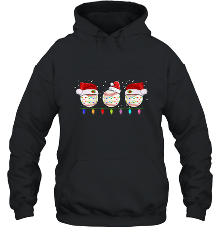 Three Baseball Balls Christmas Gift Santa Xmas lights Snow Hooded Sweatshirt Hooded Sweatshirt / Black / S Hooded Sweatshirt - FordPhuMy