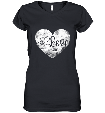 Love Valentines Day Heart Vintage Gift For Men Women Women's V-Neck T-Shirt Women's V-Neck T-Shirt / Black / S Women's V-Neck T-Shirt - FordPhuMy