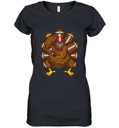 Cool Turkey Football Feathers Funny Thanksgiving Sports Women's V-Neck T-Shirt