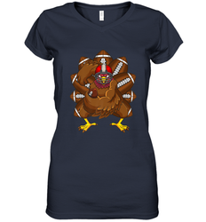 Cool Turkey Football Feathers Funny Thanksgiving Sports Women's V-Neck T-Shirt