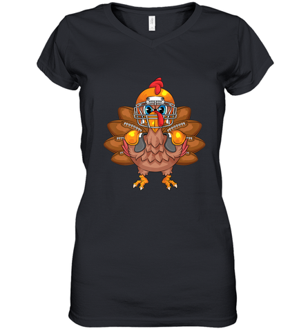 Cool Turkey Football Feathers Funny Thanksgiving Sports Gift Women's V-Neck T-Shirt Women's V-Neck T-Shirt / Black / S Women's V-Neck T-Shirt - FordPhuMy