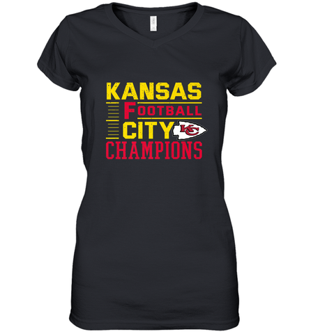 Kansas City Football Champions Vintage KC Distressed Gift Women's V-Neck T-Shirt Women's V-Neck T-Shirt / Black / S Women's V-Neck T-Shirt - FordPhuMy