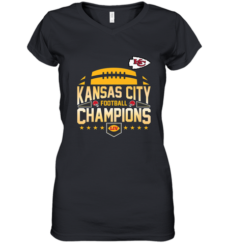 Kansas City Football _ The City Of Champions LIV Women's V-Neck T-Shirt Women's V-Neck T-Shirt / Black / S Women's V-Neck T-Shirt - FordPhuMy