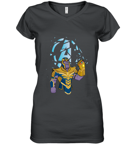 Marvel Avengers Endgame Cartoon Thanos Gauntlet Women's V-Neck T-Shirt