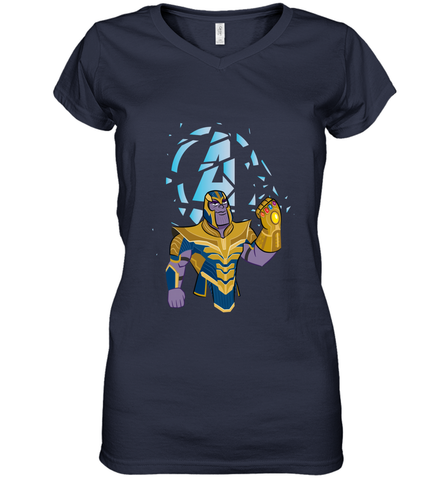 Marvel Avengers Endgame Cartoon Thanos Gauntlet Women's V-Neck T-Shirt