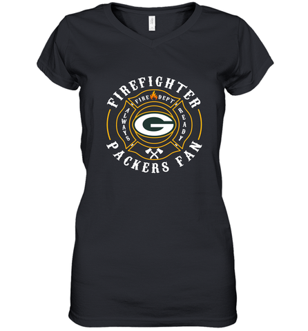 Green Bay Packers NFL Pro Line Green Firefighter Women's V-Neck T-Shirt Women's V-Neck T-Shirt / Black / S Women's V-Neck T-Shirt - FordPhuMy