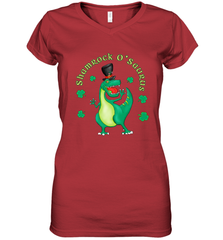 T Rex Dinosaur St. Patrick's Day Irish Funny Women's V-Neck T-Shirt Women's V-Neck T-Shirt - FordPhuMy