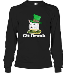 Git Drunk Funny Arguing Cat Meme St Patricks Day Long Sleeve T-Shirt